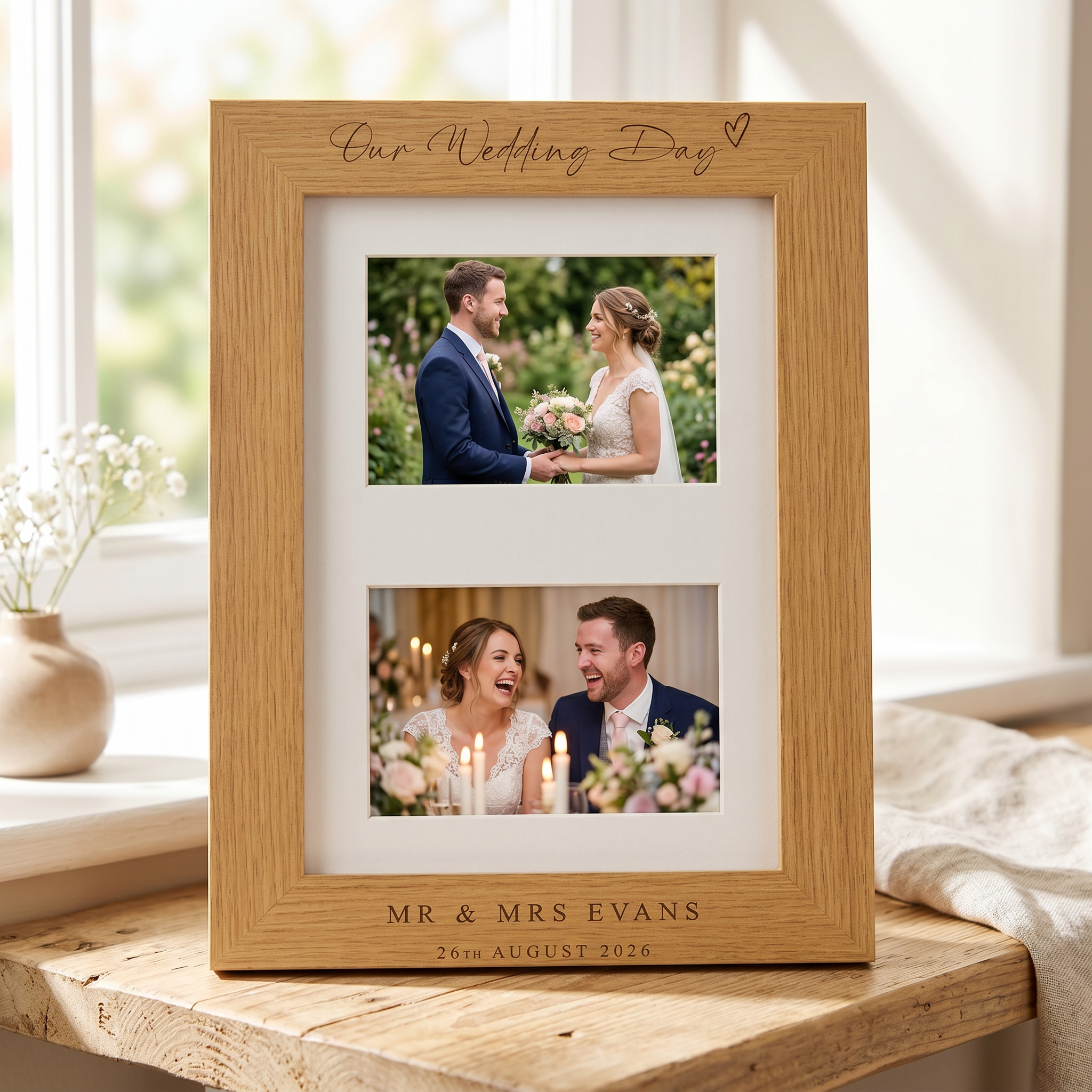 Personalised Wedding Day Engraved Wooden Double Photo Frame Gift For Couple personalised photo frames ukgiftstoreonline