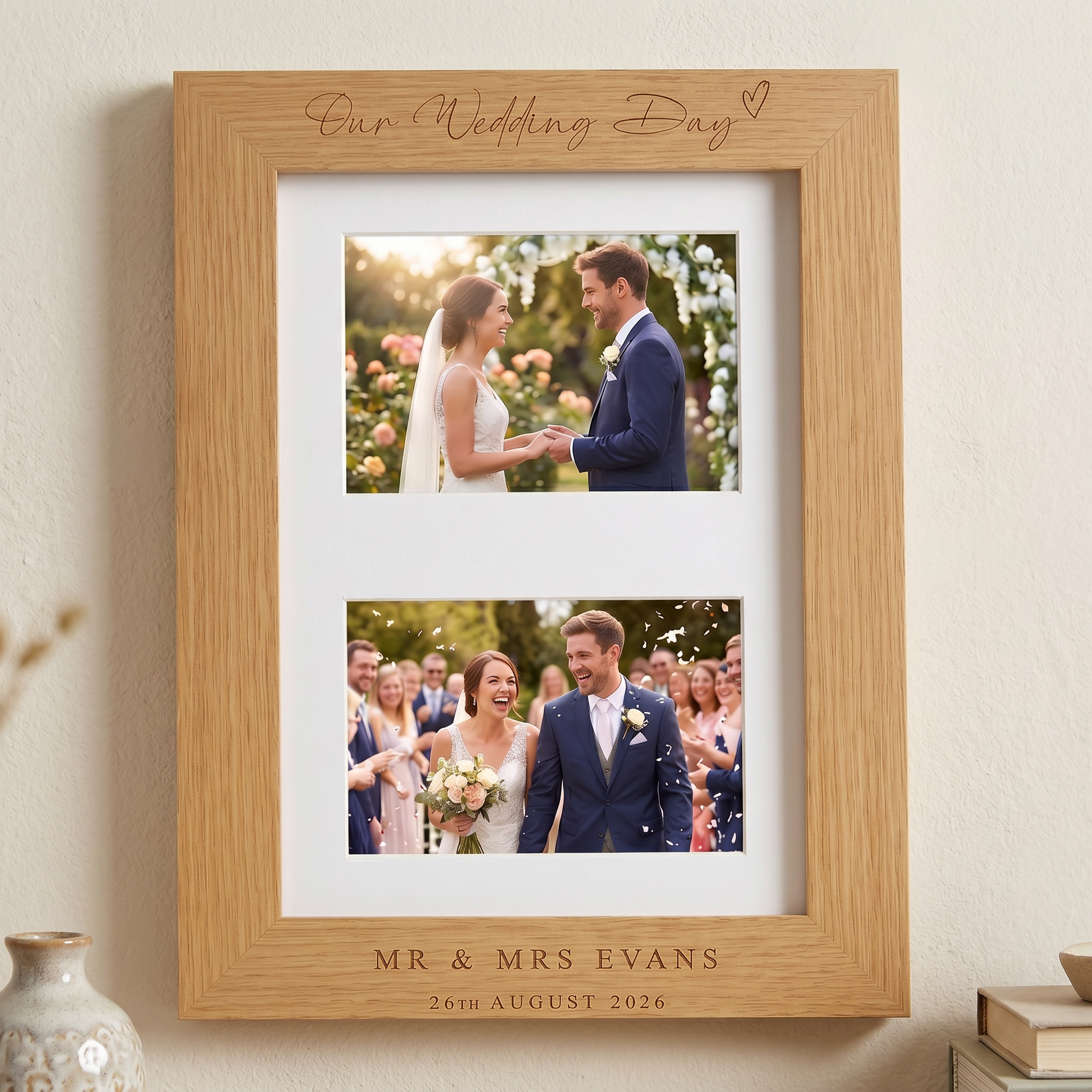 Personalised Wedding Day Engraved Wooden Double Photo Frame Gift For Couple personalised photo frames ukgiftstoreonline