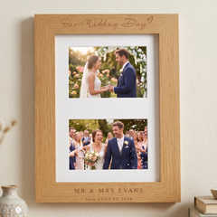 Personalised Wedding Day Engraved Wooden Double Photo Frame Gift For Couple personalised photo frames ukgiftstoreonline