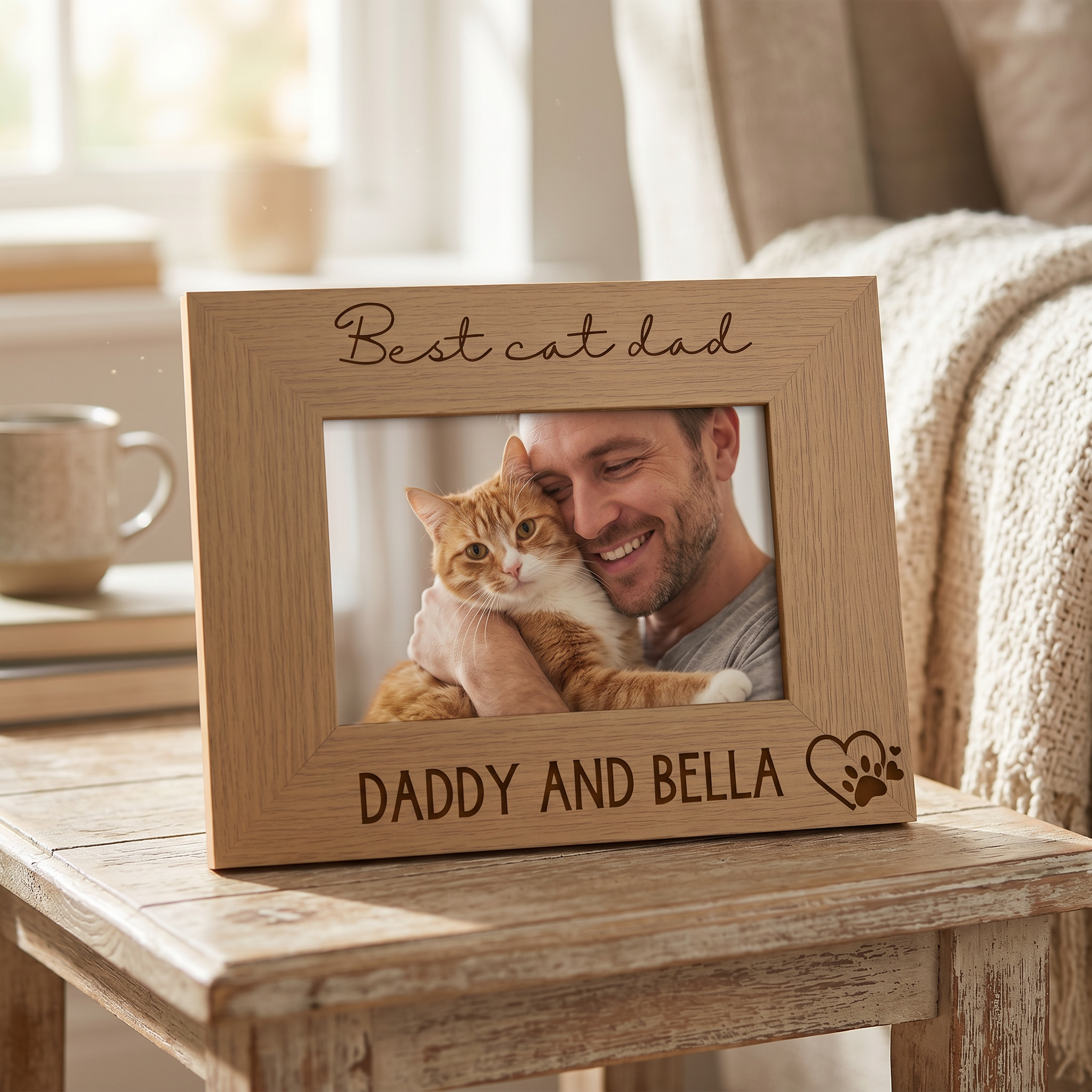 Personalised Best Cat Dad Photo Frame Gift Engraved Oak Wood Finish Pet Photo Frame ukgiftstoreonline