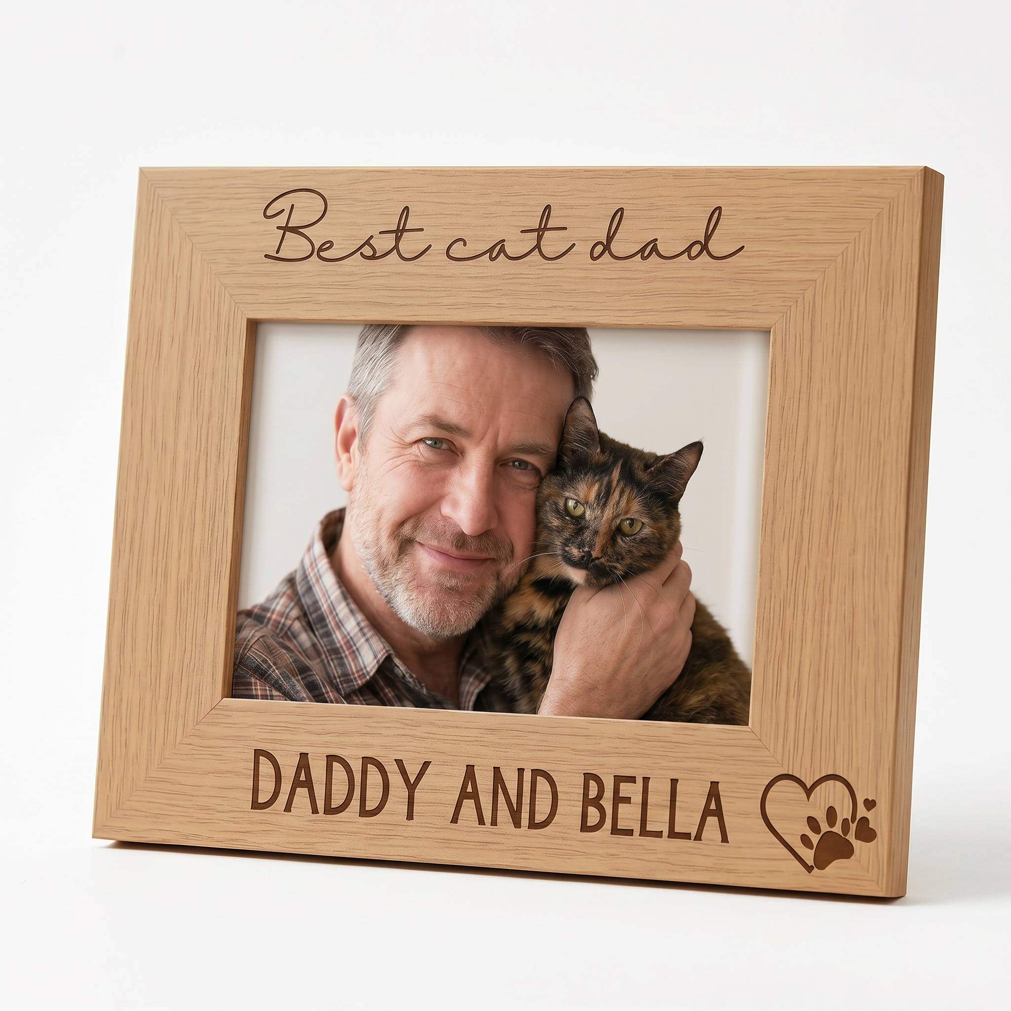 Personalised Best Cat Dad Photo Frame Gift Engraved Oak Wood Finish Pet Photo Frame ukgiftstoreonline