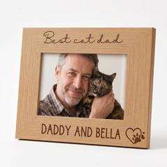 Personalised Best Cat Dad Photo Frame Gift Engraved Oak Wood Finish Pet Photo Frame ukgiftstoreonline
