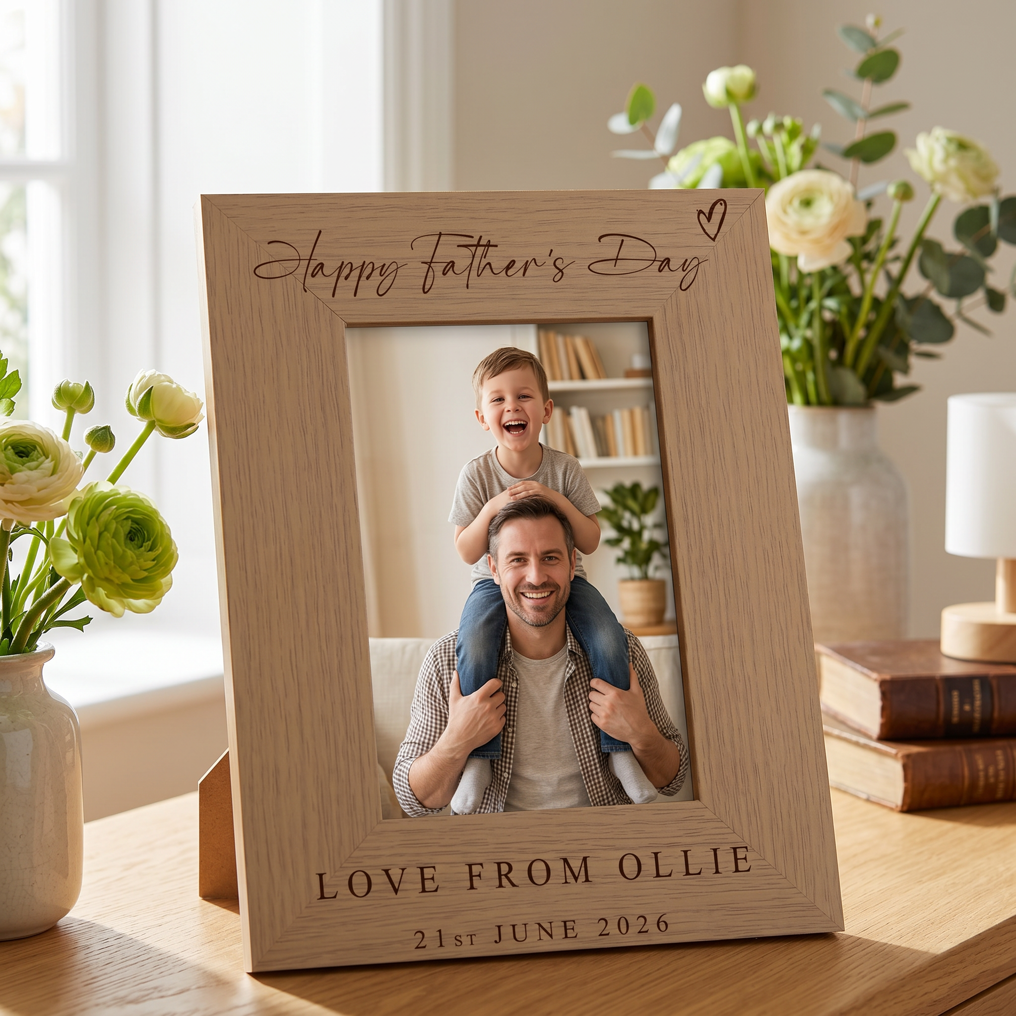 Personalised Fathers's Day Photo Frame Gift Engraved Oak Wood Finish Pet Photo Frame ukgiftstoreonline Portrait 4 x 6 Inch