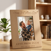 Personalised First Fathers's Day Photo Frame Gift Engraved Oak Wood Finish Dad Daddy or Grandad Pet Photo Frame ukgiftstoreonline Portrait 4 x 6 Inch