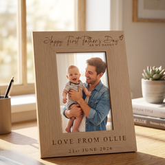 Personalised First Fathers's Day Photo Frame Gift Engraved Oak Wood Finish Dad Daddy or Grandad Pet Photo Frame ukgiftstoreonline