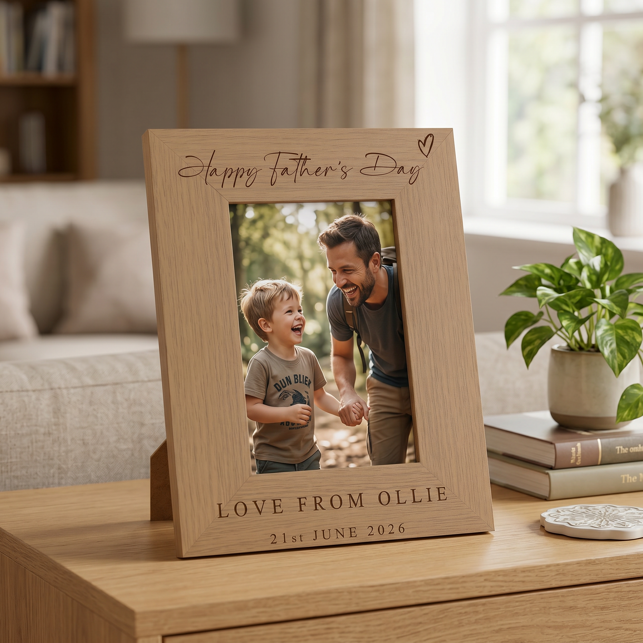 Personalised Fathers's Day Photo Frame Gift Engraved Oak Wood Finish Pet Photo Frame ukgiftstoreonline