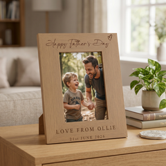 Personalised Fathers's Day Photo Frame Gift Engraved Oak Wood Finish Pet Photo Frame ukgiftstoreonline