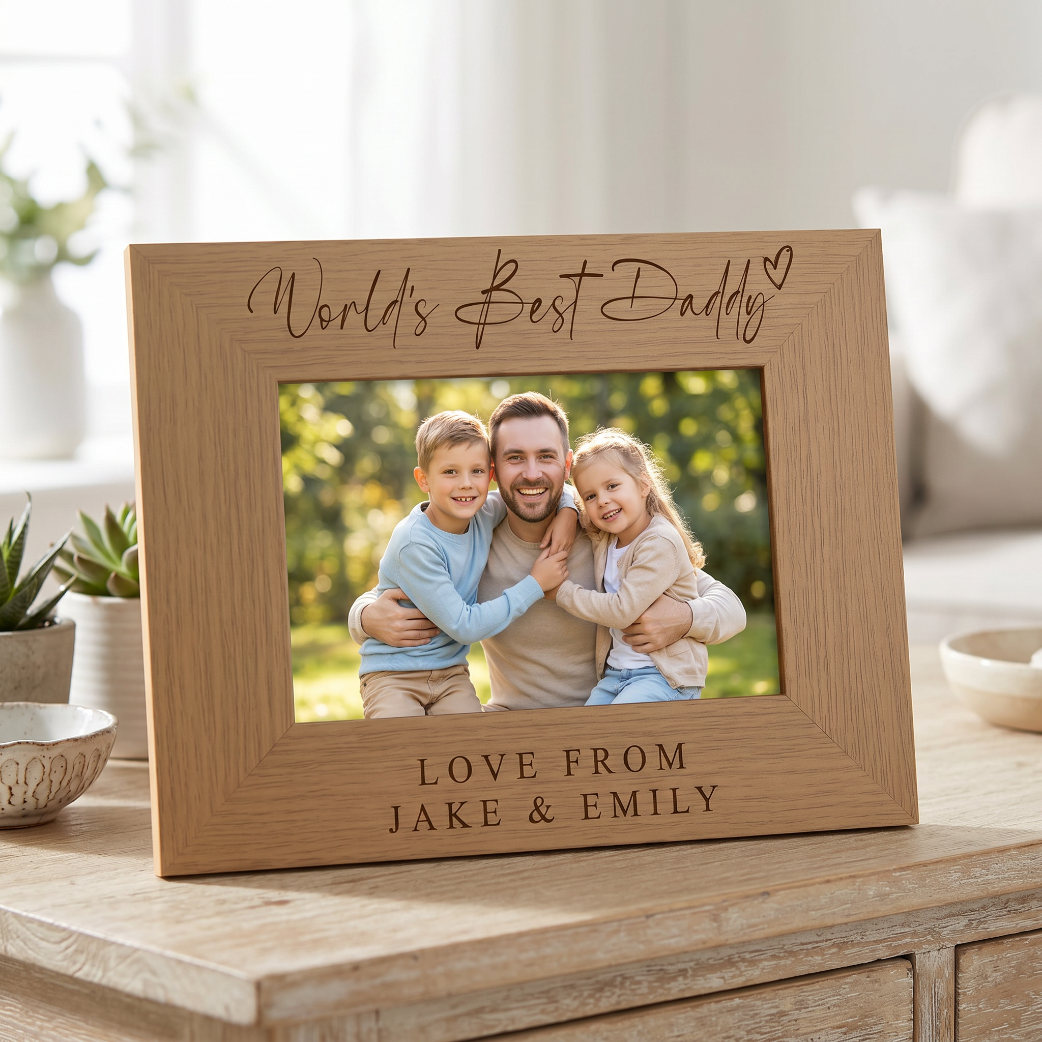 World's Best Daddy, Custom Photo Frame, Dad Birthday Gift Engraved Oak Finish ukgiftstoreonline
