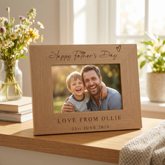 Personalised Fathers's Day Photo Frame Gift Engraved Oak Wood Finish Pet Photo Frame ukgiftstoreonline
