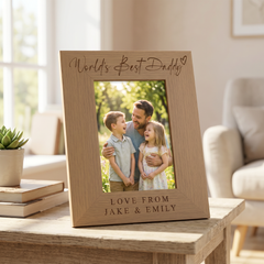 World's Best Daddy, Custom Photo Frame, Dad Birthday Gift Engraved Oak Finish ukgiftstoreonline