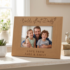 World's Best Daddy, Custom Photo Frame, Dad Birthday Gift Engraved Oak Finish ukgiftstoreonline