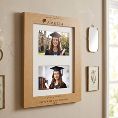 Graduation Gift | Congratulations Gift for University Graduate | Personalised Double Frame Engraved Oak Finish
