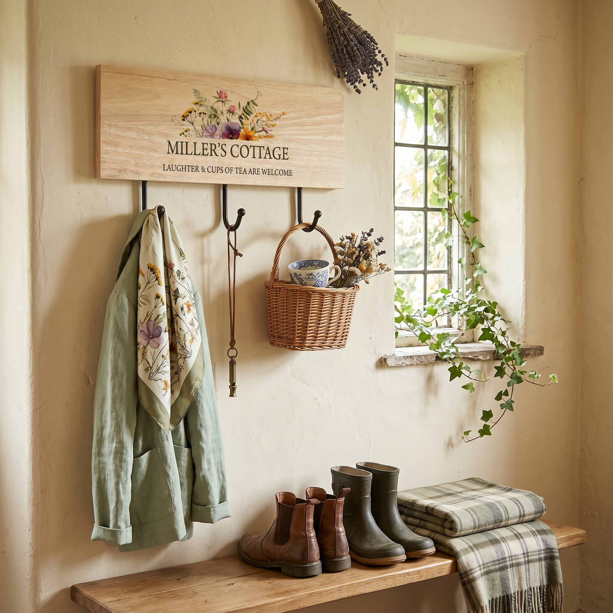 Personalised Solid Wood Key or Coat Hook For New Home, Summer House Floral Design ukgiftstoreonline