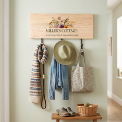 Personalised Solid Wood Key or Coat Hook For New Home, Summer House Floral Design ukgiftstoreonline