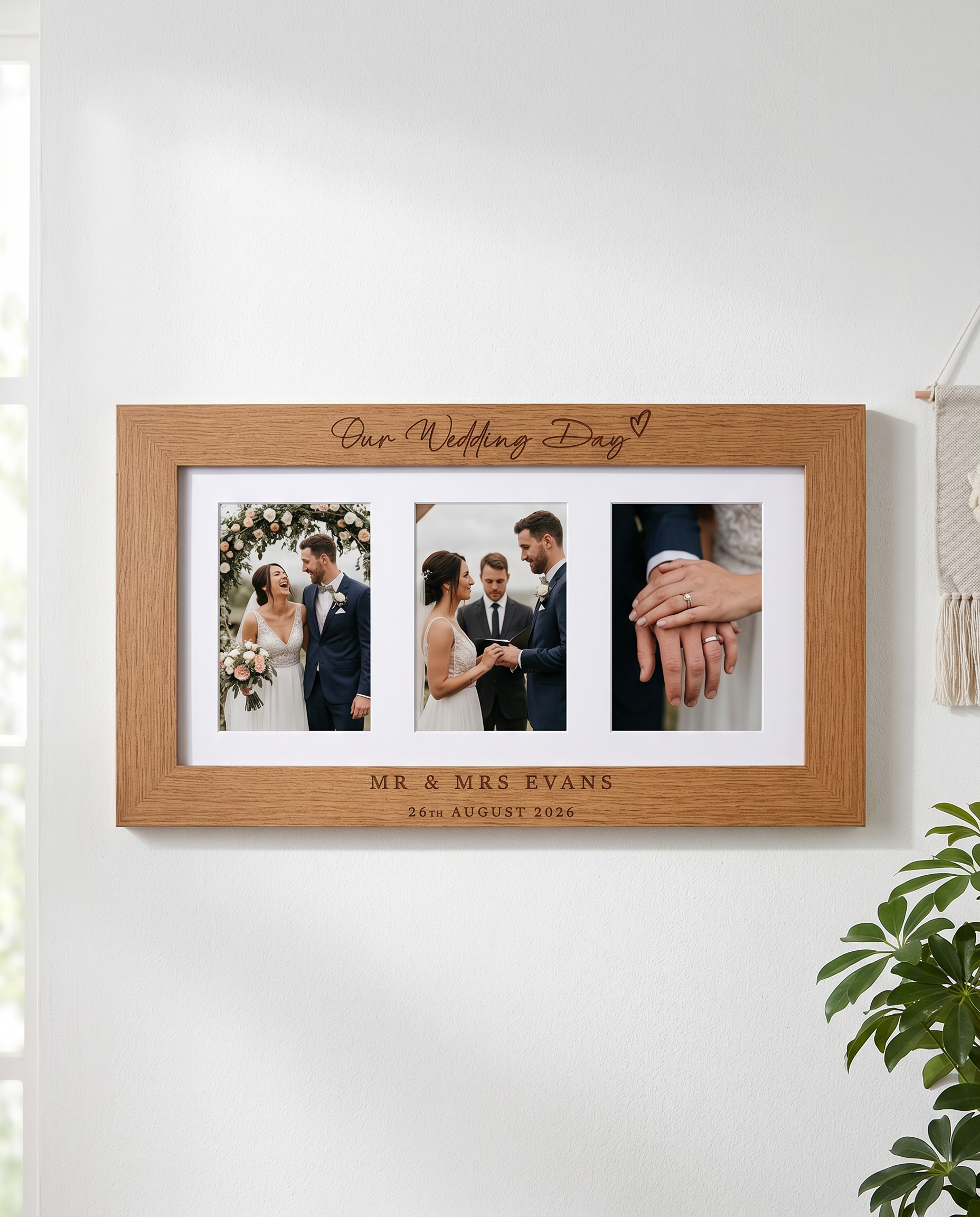 Wedding Gifts For The Couple, Personalised Engraved Triple Wooden Wedding Photo Frame Photo Frame ukgiftstoreonline Landscape
