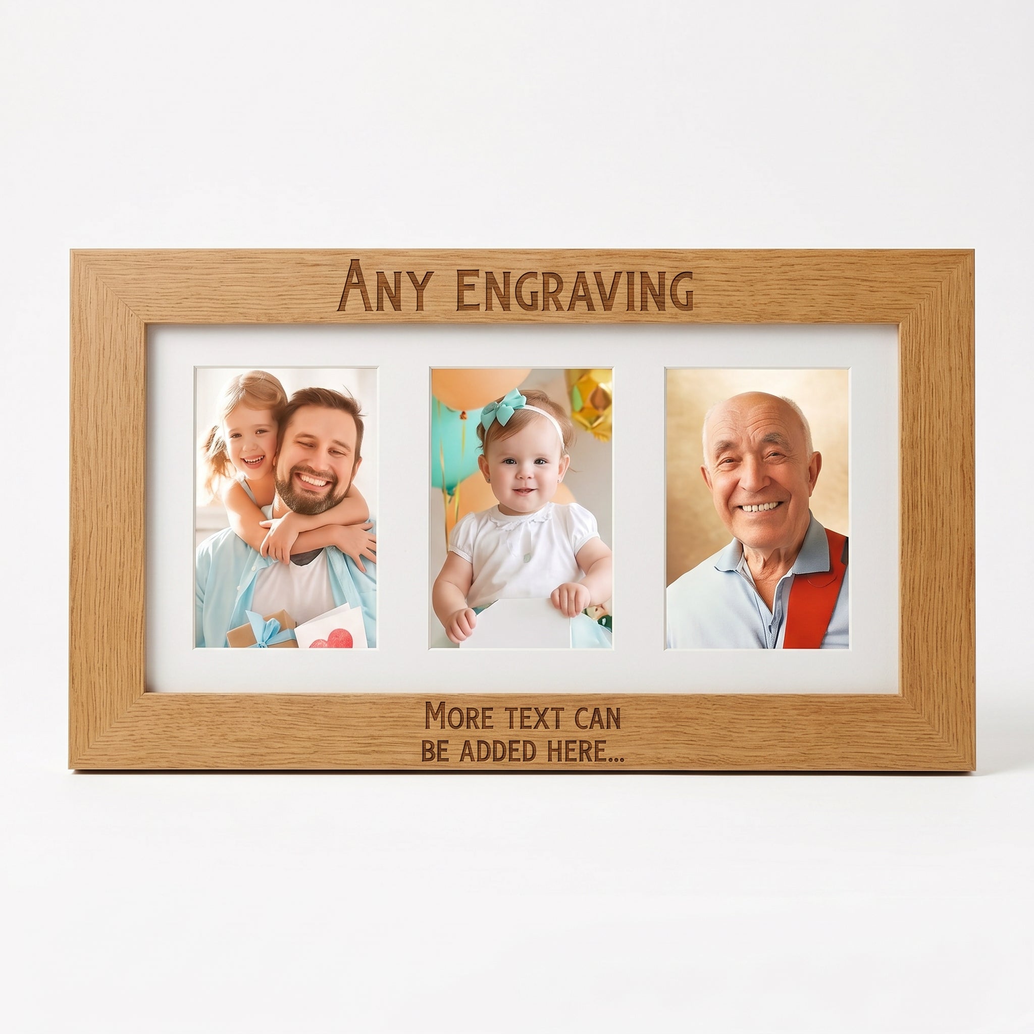 Personalised Wooden Triple Photo 6 x 4 Frame Custom Engraved Any Message In Bold Text Photo Frame ukgiftstoreonline