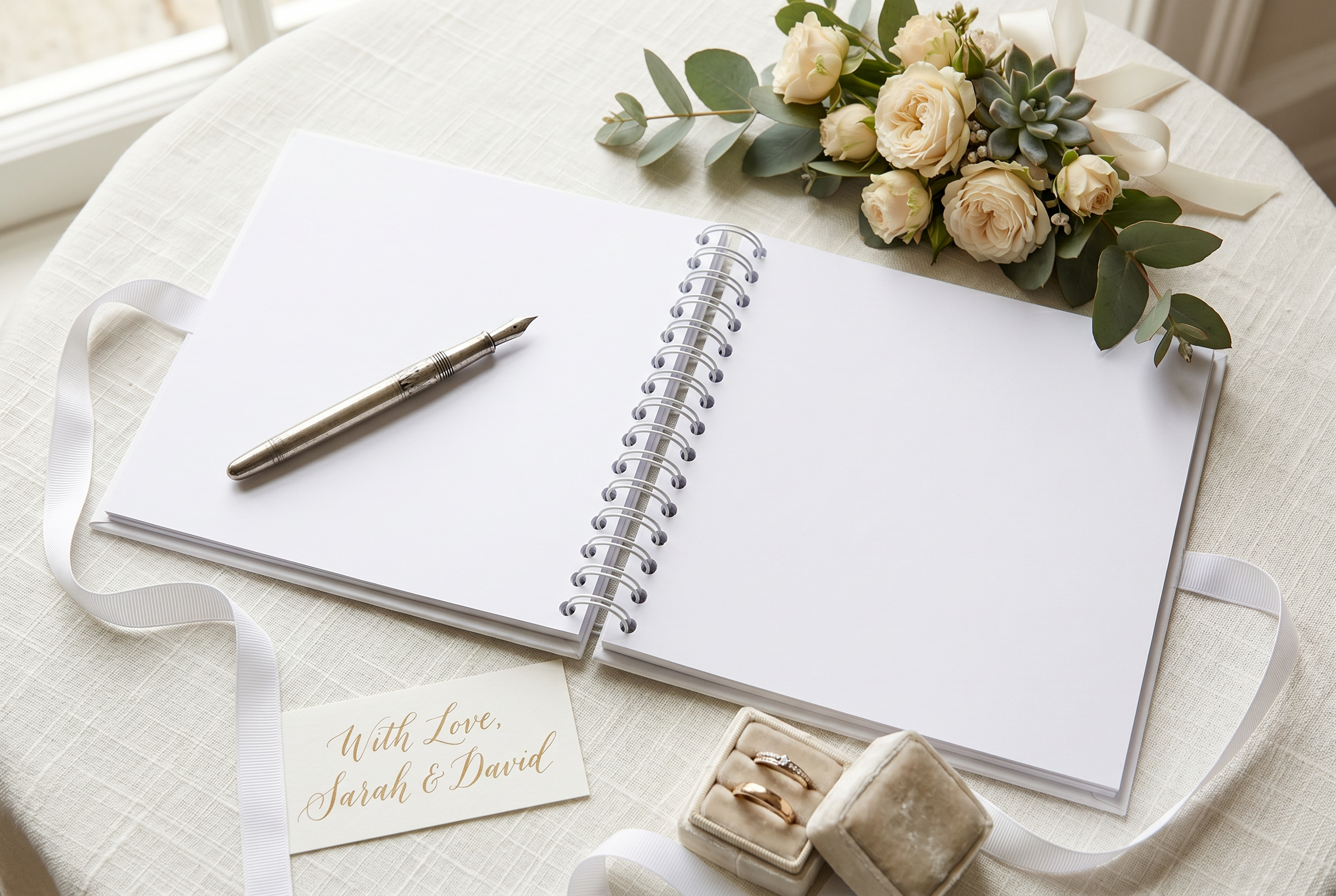 Luxury Wedding Guest Book - Personalised Hardcover Spiral Bound Keepsake With Ribbon ukgiftstoreonline
