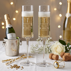 Pair Of Modern and Elegant Personalised 1st anniversary Tall Champagne Prosecco Glasses Gift Champagne Glasses ukgiftstoreonline