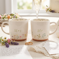 Wedding Mug Set – Ceramic Couple Coffee Mugs With Wildflower Design ukgiftstoreonline