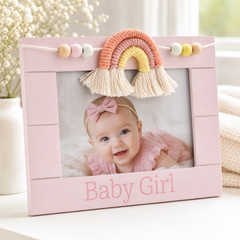 Pink Baby Girl Photo Frame – Pastel Rainbow Design | 4x6 Keepsake Baby Gift