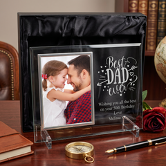 Personalised Engraved Best Dad Ever Large Glass Photo Frame In Silk Lined Gift Box Daddy Photo Frame ukgiftstoreonline