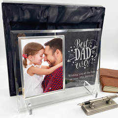 Personalised Engraved Best Dad Ever Large Glass Photo Frame In Silk Lined Gift Box Daddy Photo Frame ukgiftstoreonline