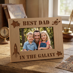 Best Dad In The Galaxy Wooden Engraved Photo Frame Gift For Fathers Day Birthday or Christmas Daddy Photo Frame ukgiftstoreonline