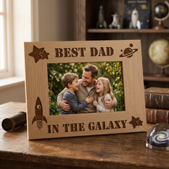 Best Dad In The Galaxy Wooden Engraved Photo Frame Gift For Fathers Day Birthday or Christmas Daddy Photo Frame ukgiftstoreonline