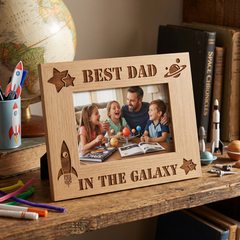 Best Dad In The Galaxy Wooden Engraved Photo Frame Gift For Fathers Day Birthday or Christmas Daddy Photo Frame ukgiftstoreonline