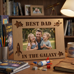 Best Dad In The Galaxy Wooden Engraved Photo Frame Gift For Fathers Day Birthday or Christmas Daddy Photo Frame ukgiftstoreonline