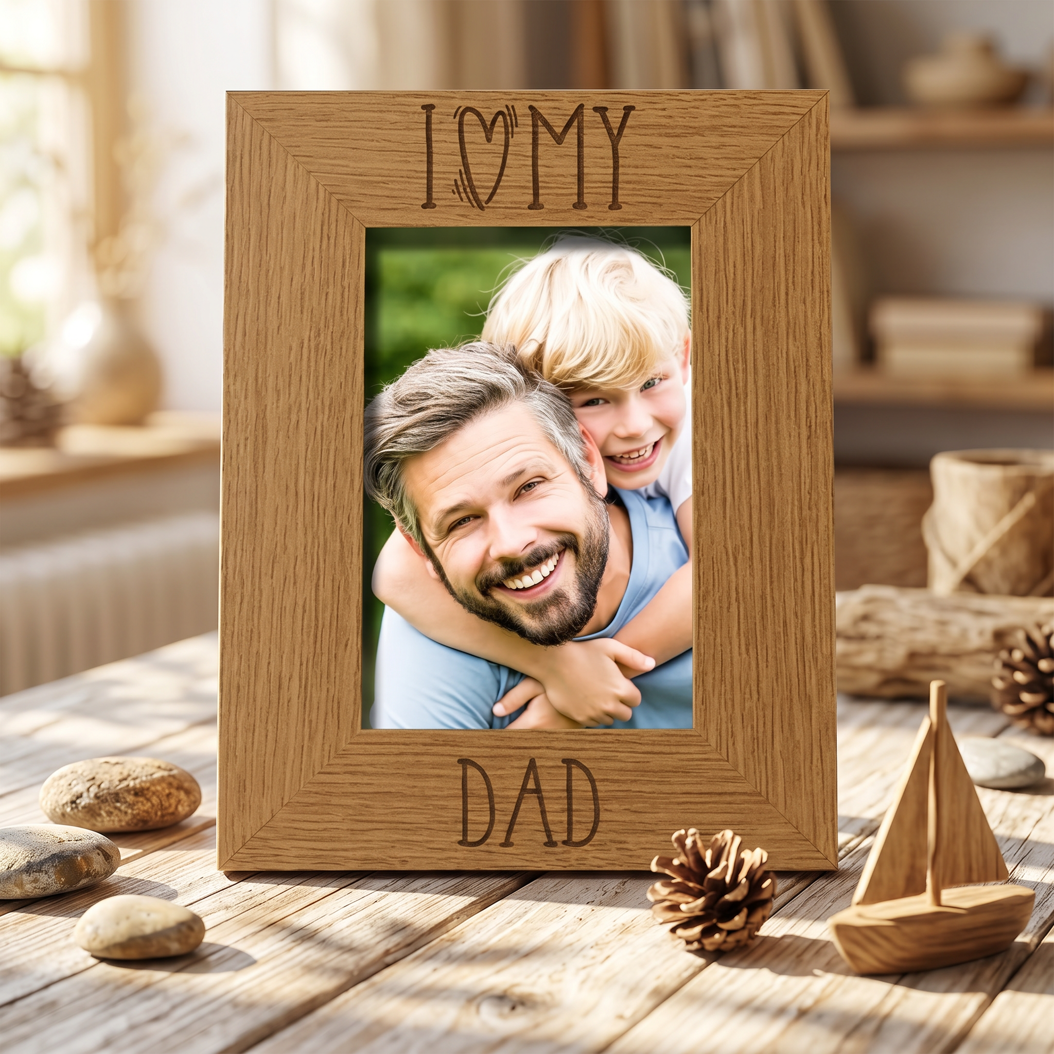 I heart my Dad love Engraved Wooden photo frame Gift For Fathers Day Birthday or Christmas Dad Photo Frame ukgiftstoreonline