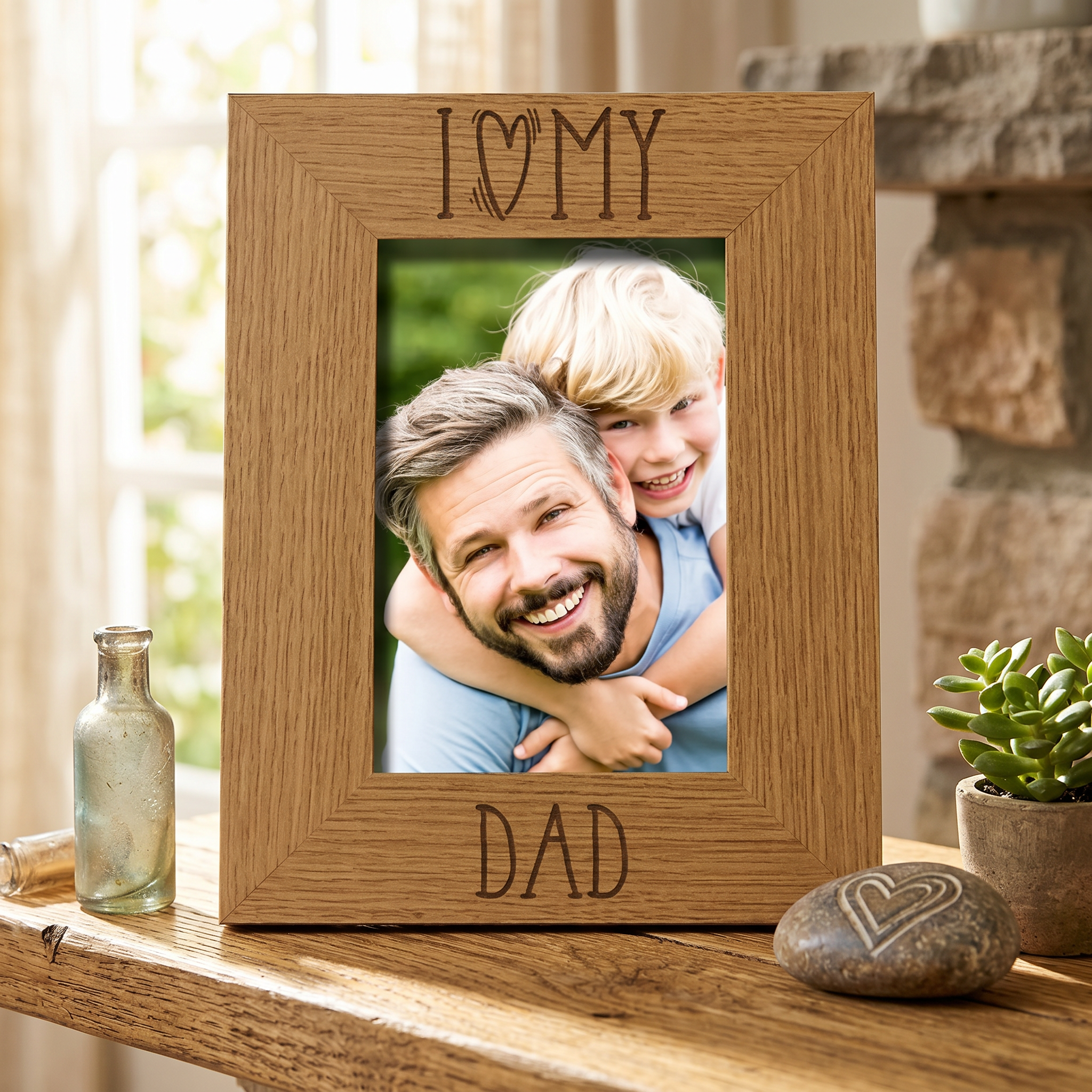 I heart my Dad love Engraved Wooden photo frame Gift For Fathers Day Birthday or Christmas Dad Photo Frame ukgiftstoreonline