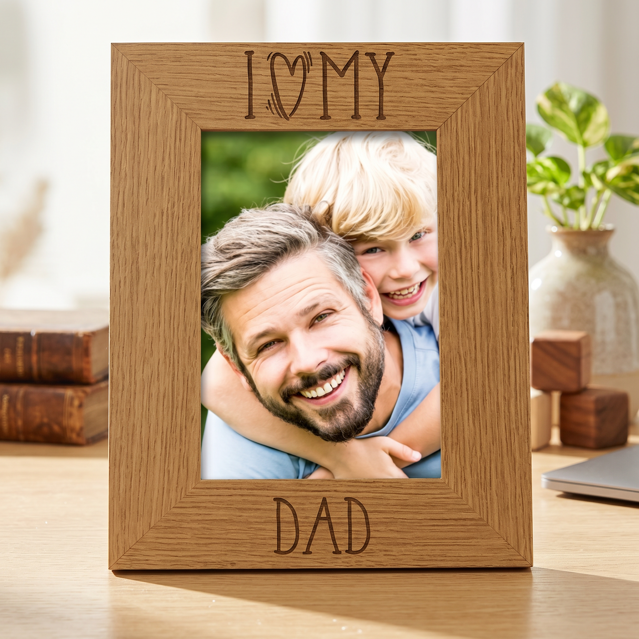 I heart my Dad love Engraved Wooden photo frame Gift For Fathers Day Birthday or Christmas Dad Photo Frame ukgiftstoreonline