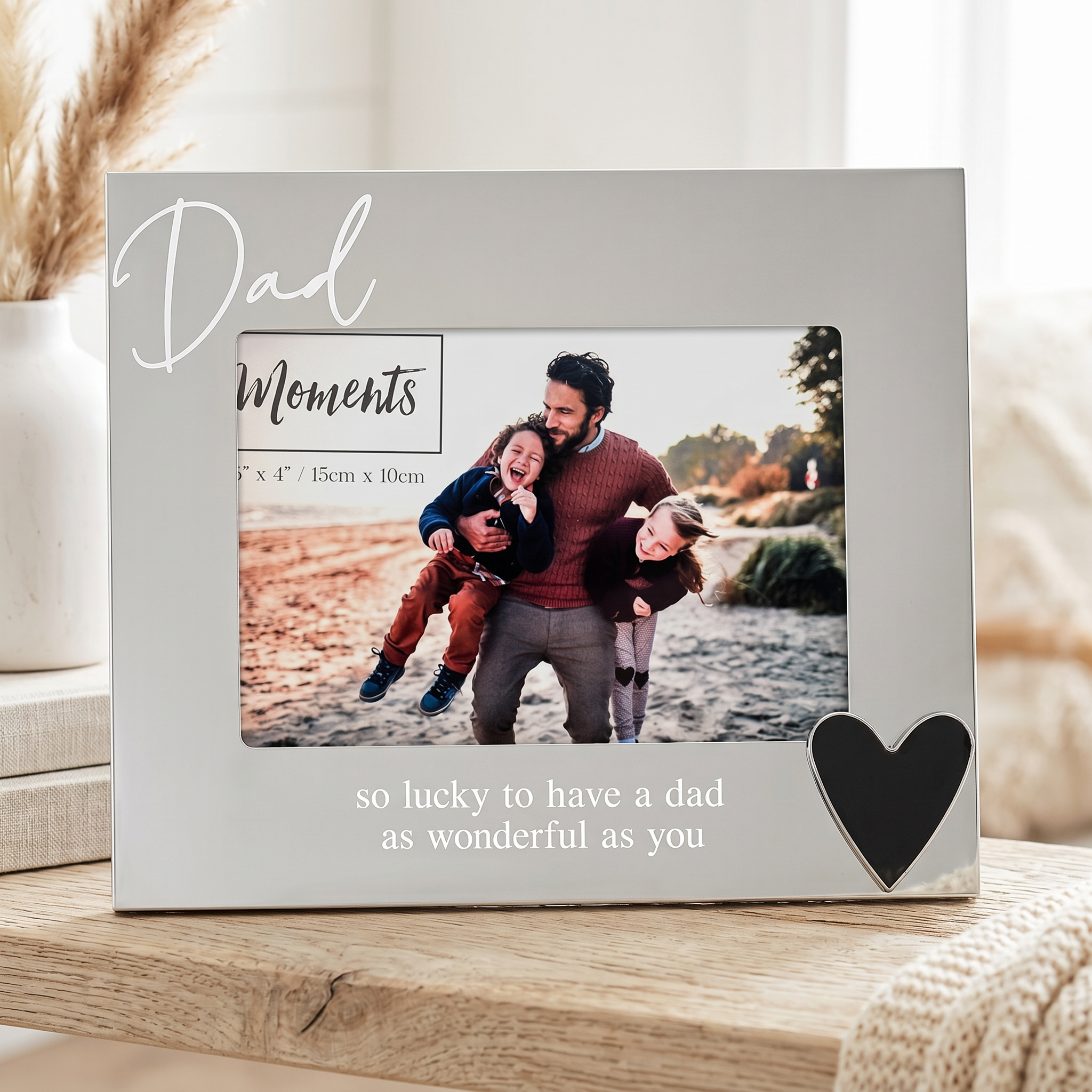 Dad Silver Heart Photo Frame 6'x4' Picture with Sentiment, Freestanding and Gift Boxed - Father's Day, Birthday or Christmas photo frame ukgiftstoreonline