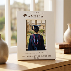 Personalised White Wooden Engraved Graduation Photo Frame Gift For University Graduate