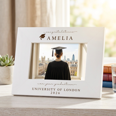 Personalised White Wooden Engraved Graduation Photo Frame Gift For University Graduate