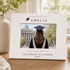 Personalised White Wooden Engraved Graduation Photo Frame Gift For University Graduate