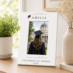 Personalised White Wooden Engraved Graduation Photo Frame Gift For University Graduate