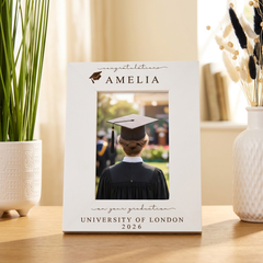 Personalised White Wooden Engraved Graduation Photo Frame Gift For University Graduate