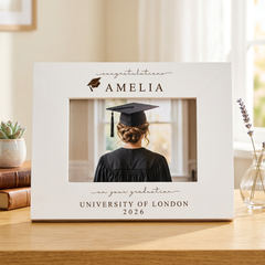 Personalised White Wooden Engraved Graduation Photo Frame Gift For University Graduate