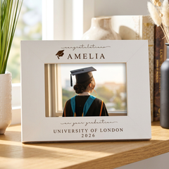 Personalised White Wooden Engraved Graduation Photo Frame Gift For University Graduate