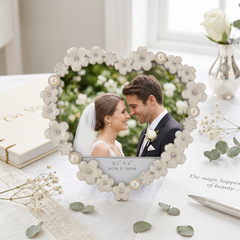 Pearl White Daisy Heart Photo Frame for Anniversaries Wedding and Valentines photo frame ukgiftstoreonline