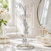Vintage Style Silver metal jewellery stand, with Daisy flowers 22.5cm tall ukgiftstoreonline