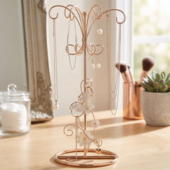 Vintage Style Rose Gold metal jewellery stand, with flowers and butterflies 22.5cm tall