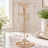 Vintage Style Rose Gold metal jewellery stand, with flowers and butterflies 22.5cm tall ukgiftstoreonline