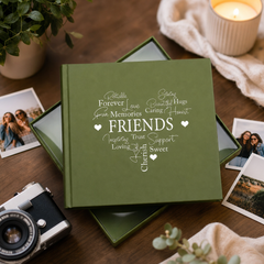 Friends Word Heart Olive Green Photo Album Gift For 50 x 6"x4"