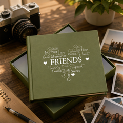 Friends Word Heart Olive Green Photo Album Gift For 50 x 6"x4"
