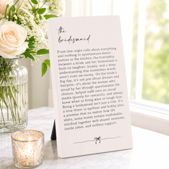Bridesmaid Plaque Gift – Standing Plaque With Sentimental Quote