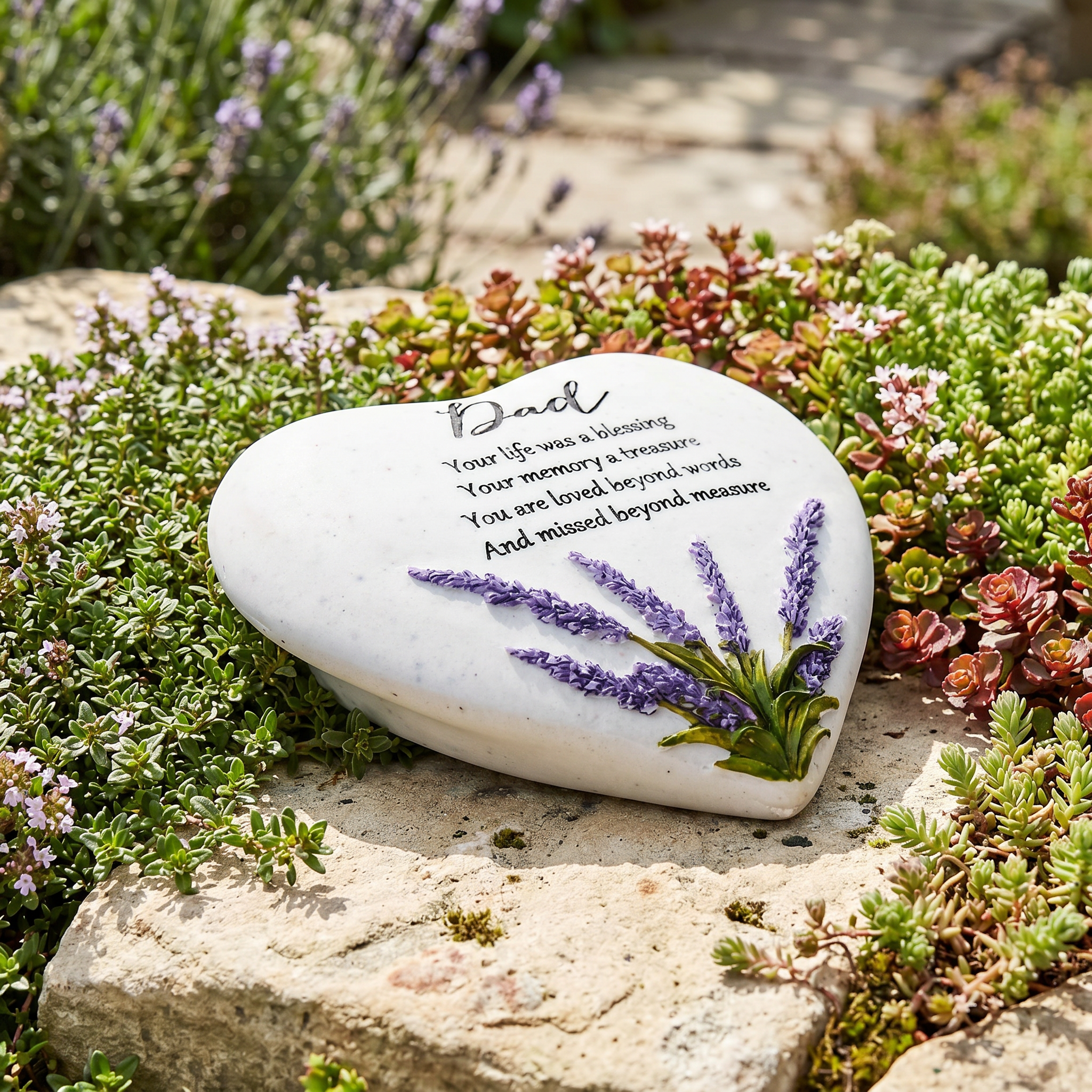 Dad Graveside Lavender Heart Stone Memorial Plaque, Grave Ornament Tribute, Gift ukgiftstoreonline