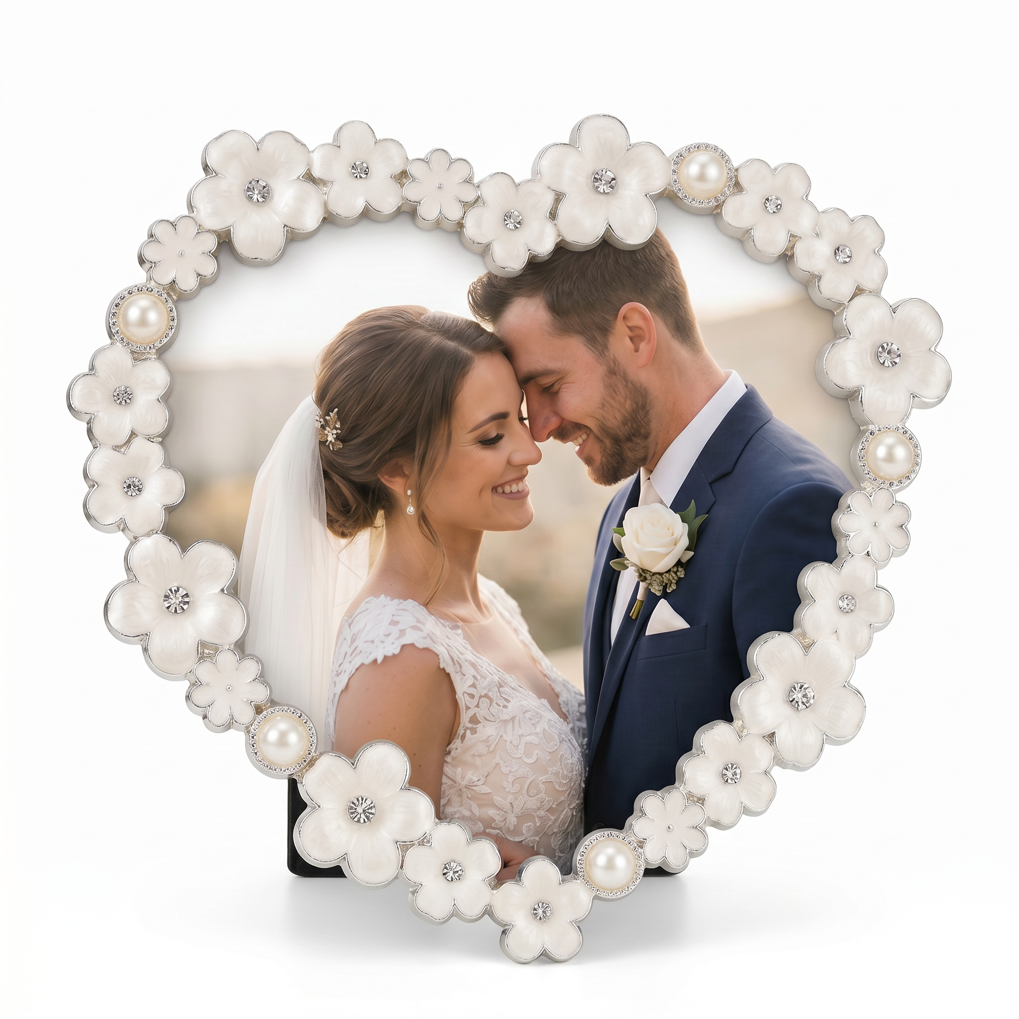 Pearl White Daisy Heart Photo Frame for Anniversaries Wedding and Valentines photo frame ukgiftstoreonline